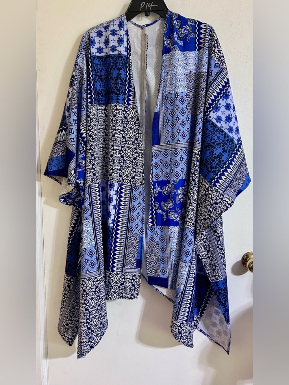 Boho Patchwork Blue Kimono Tunic - Lightweight Open Front